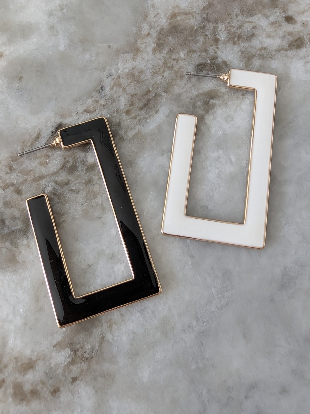 Geometric Rectangular Hoop Earrings in Black & White